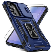 Caka Samsung Galaxy S25 FE Case Rugged Camera Cover w/ 360 Ring Kickstand Blue