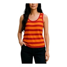 Rondina Striped Sleeveless Tank Top Large Poppy Red/Coral Scoop Neck Sty. 602953