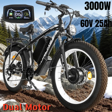 3000W Dual Motor Electric Bicycle 60V 25Ah 38 MPH 26" Fat Tire E-Bike for adults
