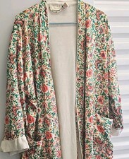 VTG Victoria's Secret Satin/ Terrycloth Floral Robe Pockets M/L Multicolor
