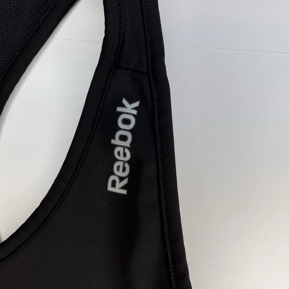 Sujetador deportivo Reebok para mujer pequeño negro espalda deportiva PlayDry entrenamiento deportivo Foto 2 de 4