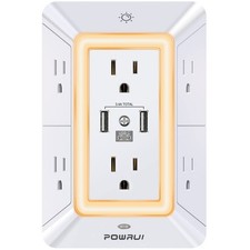 POWRUI Multi Plug 6 Outlet Surge Protector Extender with 3 USB Ports 1 USB C 