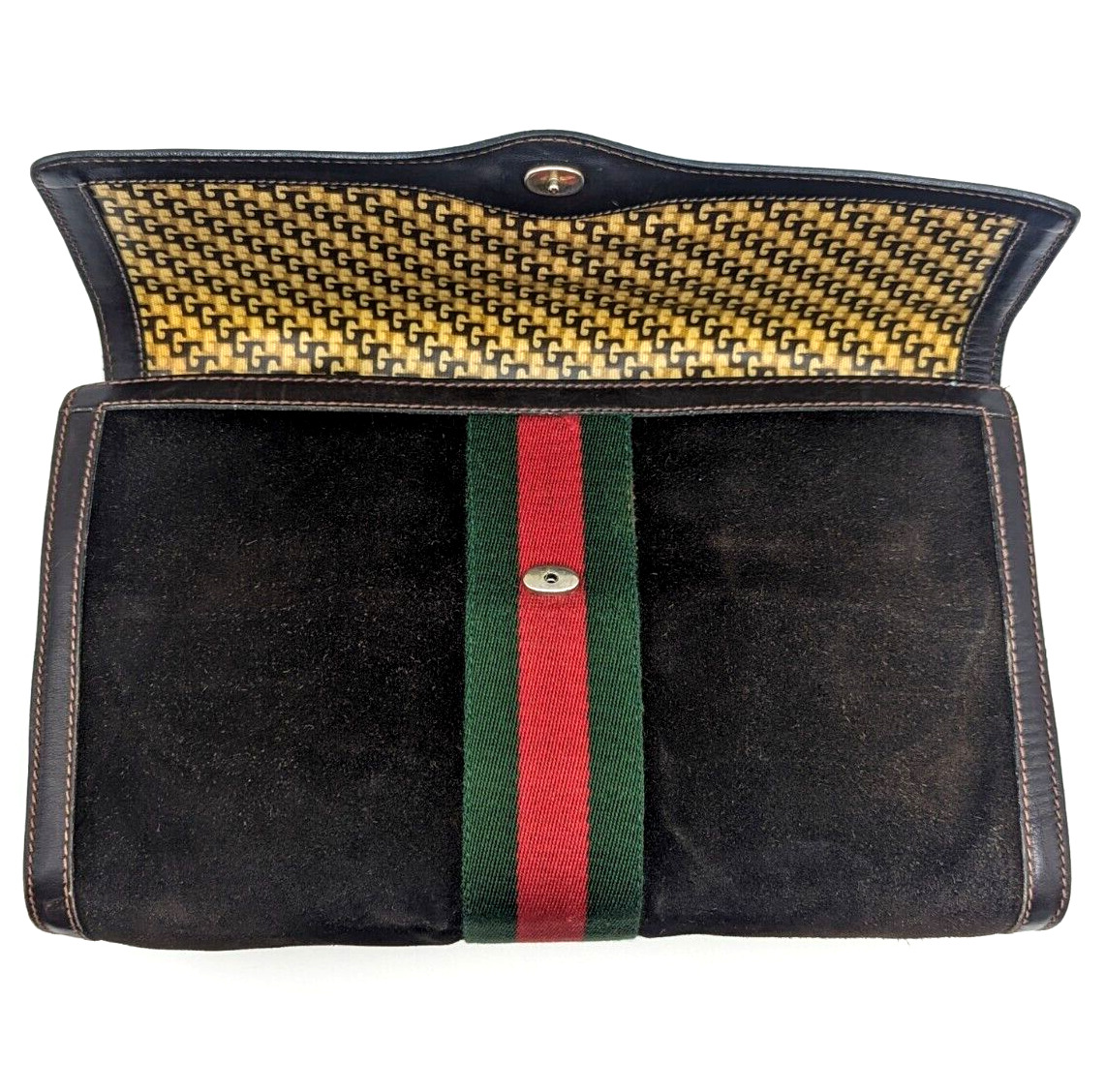 Gucci Vintage Bag Sherry Clutch Handbag Suede Lea… - image 8
