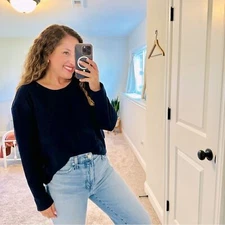 GAP Navy Blue Ribbed Crewneck Knit Long Sleeve Top Large