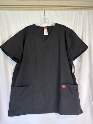 Dickies Scrub Top   Unisex V-Neck Shirt Black  XL  Style  DKP520C NEW