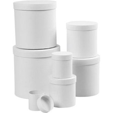 7 x Nesting Assorted White Round  Hat Paper Mache Boxes Christmas Crafts Gifts