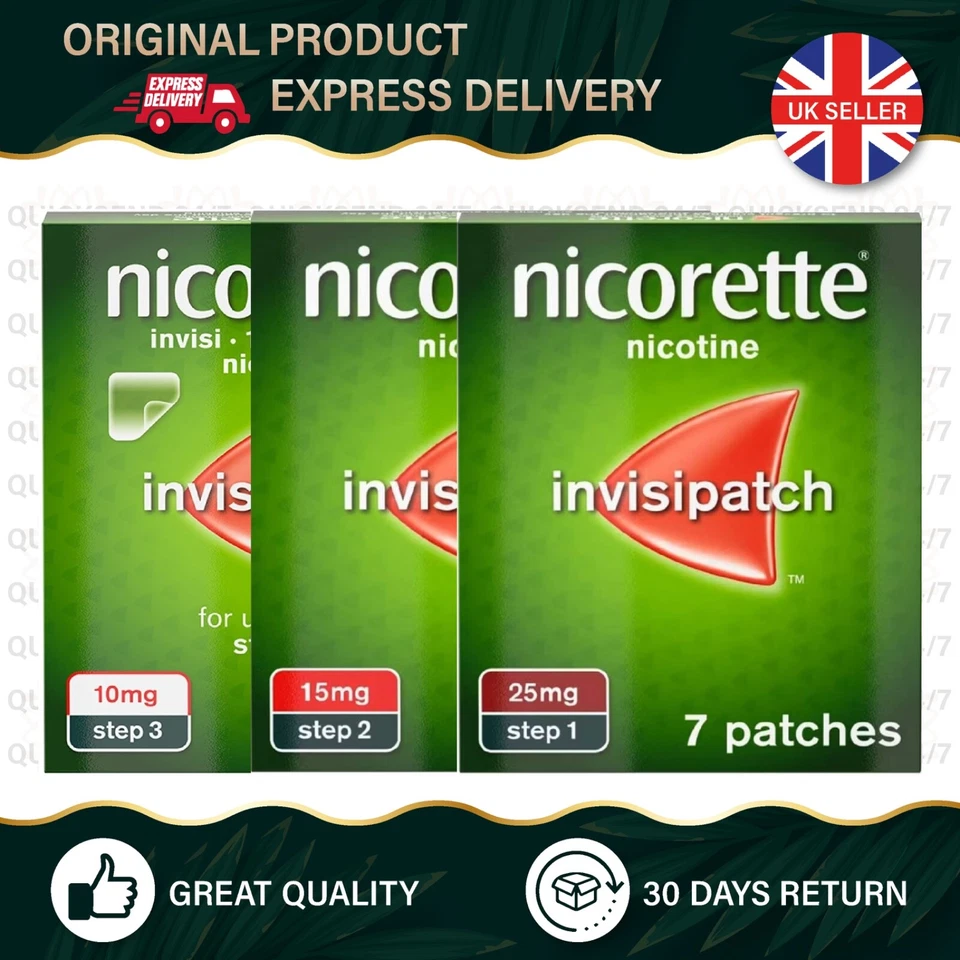 Nicorette InvisiPatch Step 1/2/3 - 7/14 Pflaster | Raucherentwöhnung - 2027 Ablauf UK