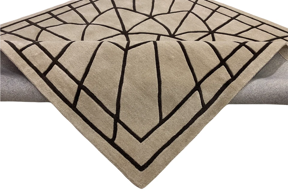 Alfombra 100% Lana Estilo Moderno Beige Negra 200x200 cm Cuadrada Handtufted WT1 - Imagen 3 de 4