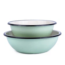 [SET OF 2] Green Enamel Bowls Enameled Mixing Bowl Set - 1.6qt, 2.6qt UKRIANE