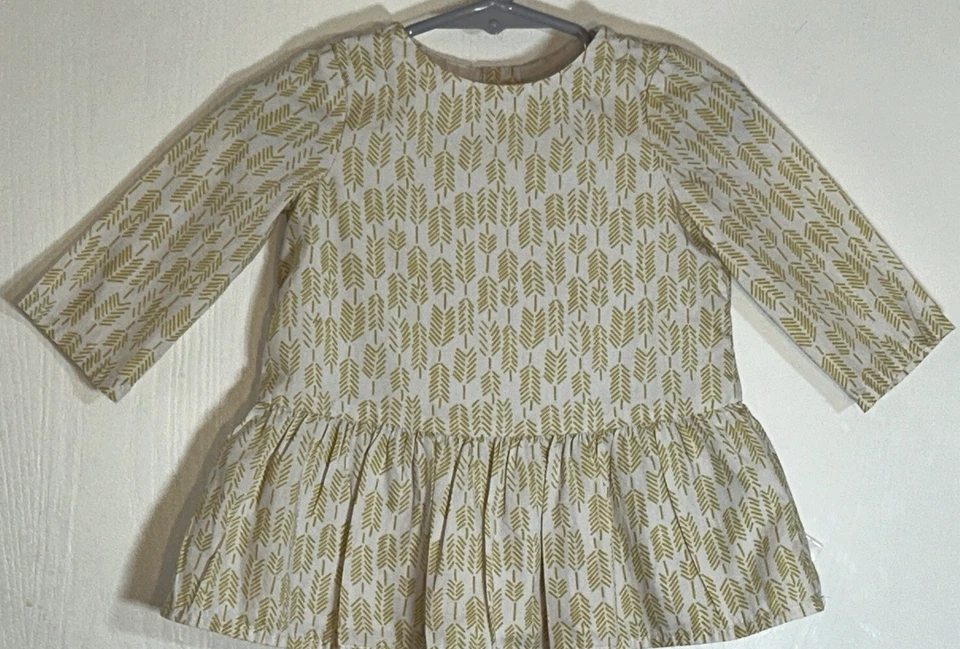 Baby Gap Baby Girl 3-6M Dress Long Sleeve Ivory Gold Leaves Lined Back Buttons - Image 2 of 4