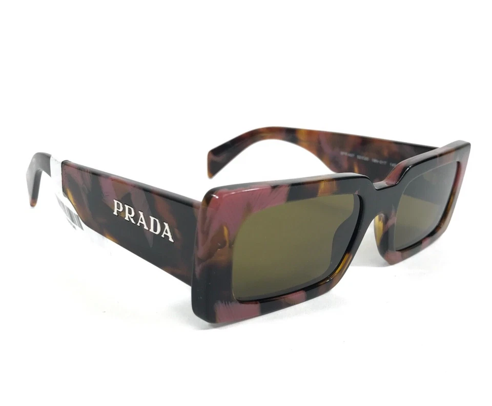 Gafas de sol Prada SPRA07 18N-01T rosa coñac marrón montura rectangular lentes verdes Foto 3 de 4