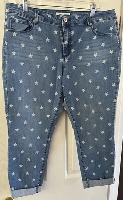   Artisan NY Jans Womens 16 Medium Faded Wash Star Print Capri Blue Denim  