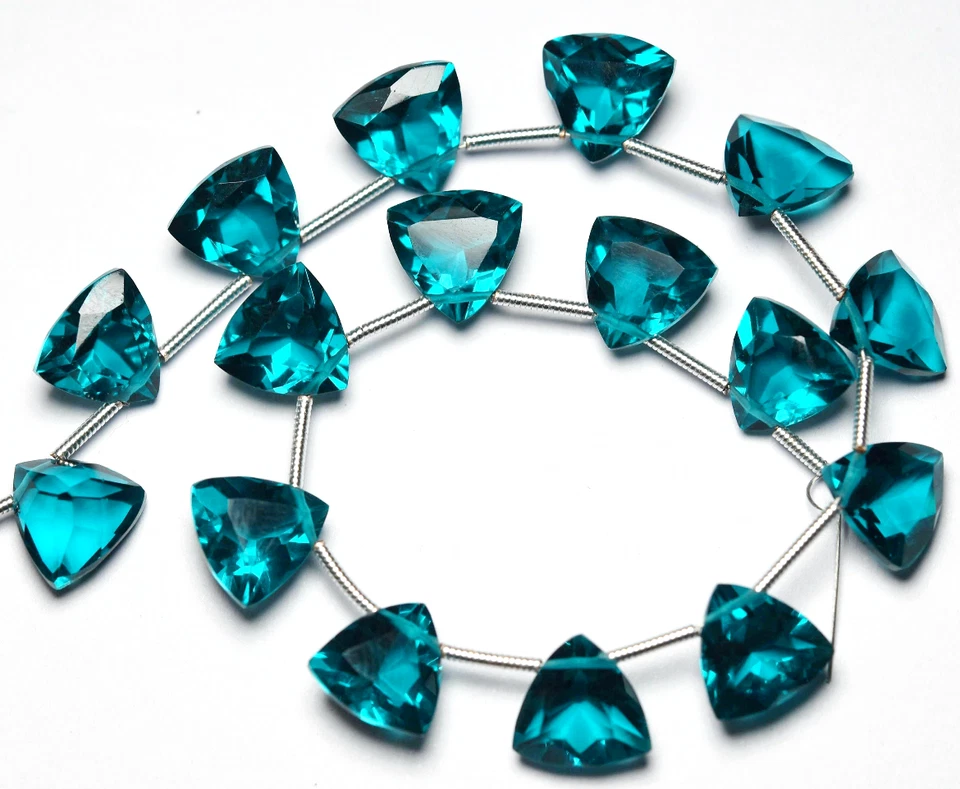 Peacock Blue Quartz Trillion Cut Stones, Faceted Beads Gemstone Size 10 mm 8"inc - Image 4 of 4