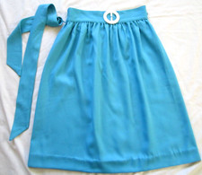 Vintage Blue Polyester Cotton Gathered Skirt 26" waist  Belt Retro Hippie 1970s