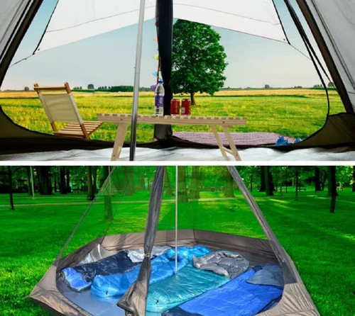 Tenda 12'x 10' x8' Grande Torre Spaziale Campana Tipi per Famiglia 3-4 Persone Tende Campeggio - Foto 6 di 10