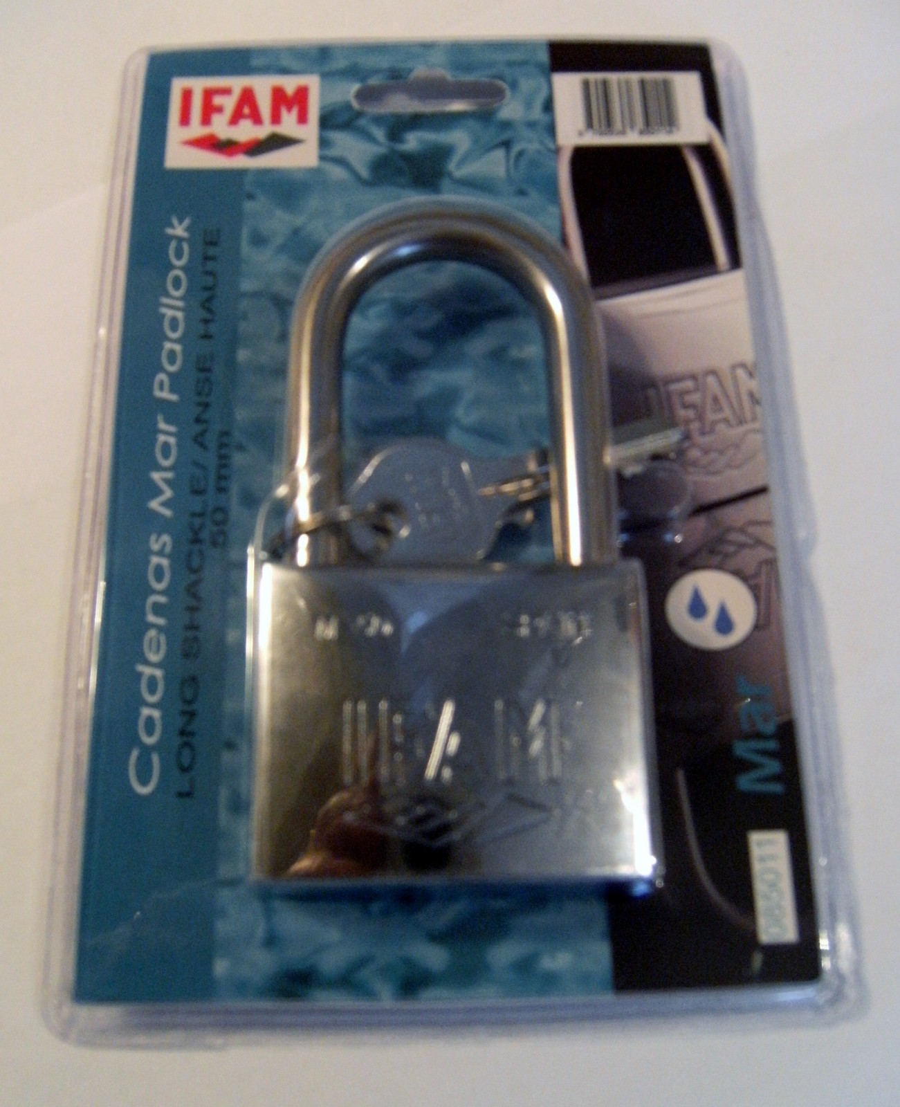 Marine Padlock 50mm Long Shackle Ifam Brand Salt Spray Tested Blister Pk. 2 Keys