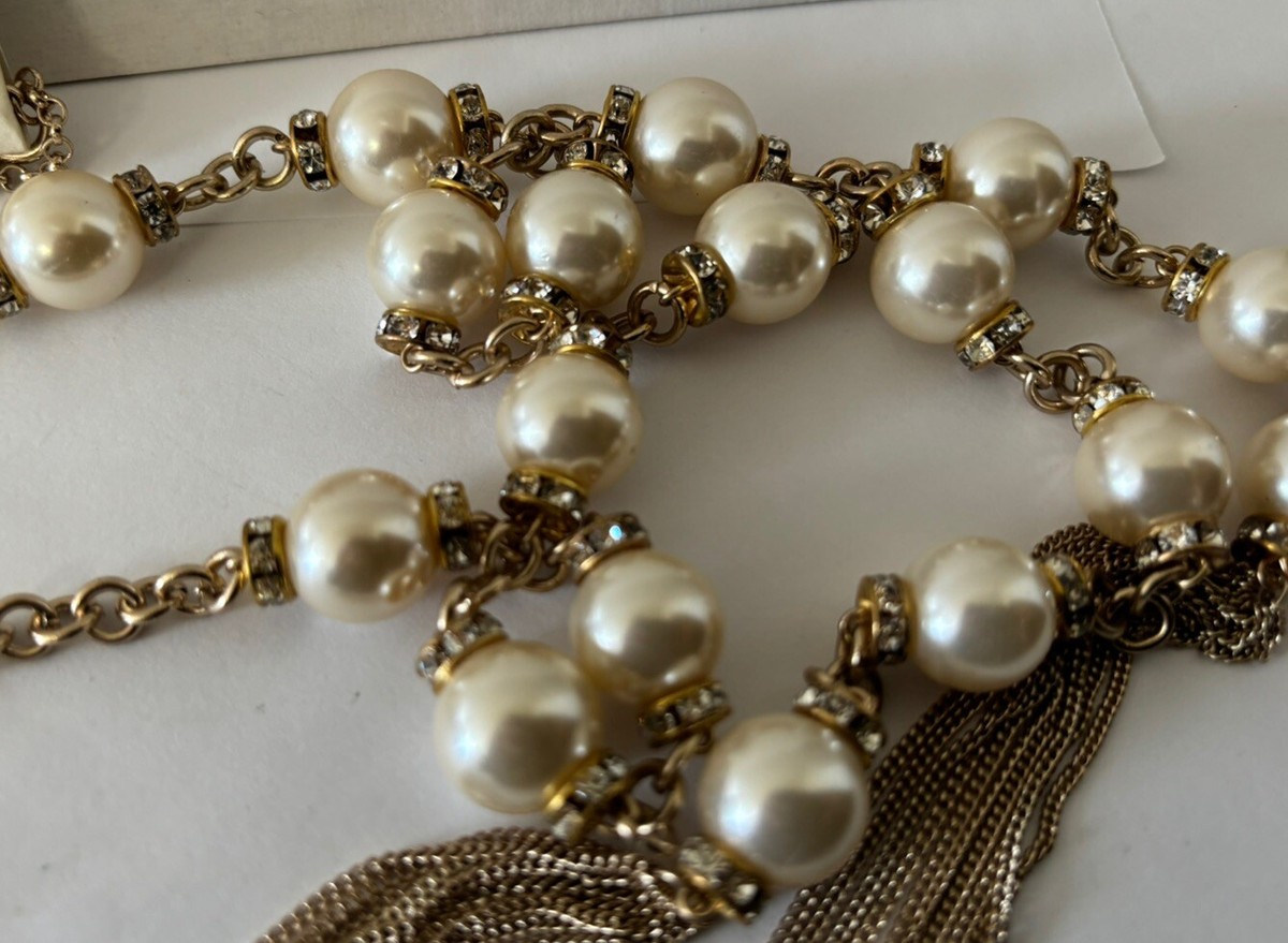 Mia Collection 24” Faux Pearls & Crystals Chain w/Impressive