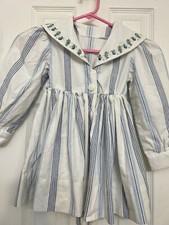 Vintage Little Girl Cotton Dress Sailor Collar Embroidered 17  Pit To Pit