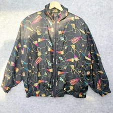 Vintage 90s Bomber Silk Jacket Adult M Black Tassels Ropes Full Zip SILK ROAD