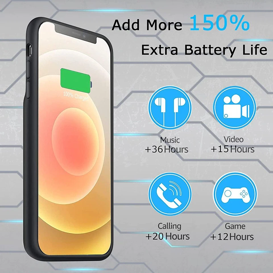 For iPhone 6 6s 7 8 X XR 11 12 13 Battery Charger Case Portable Power Bank Cover - Image 4 of 4