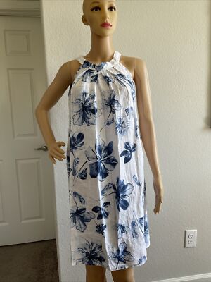 Bellambra Small 100% Linen Made In Italy Multi Floral Halter Dress NWT 