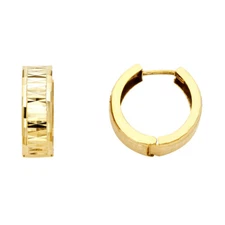 Ioka - 14K Yellow Gold Diamond Cut Stamp Huggies Hinged Earringsrings