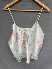 Vintage Val Mode Floral Lingerie White Pink Satin Cami Top 90s M/L