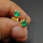 4MM Round Cut Simulated Green Emerald Stud Earrings 14K Yellow Gold Plated #44 — photo 3