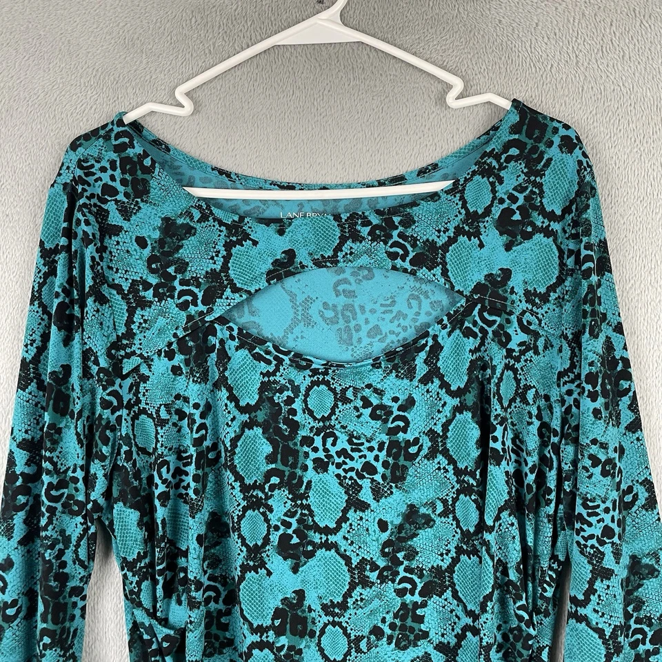 Top túnica Lane Bryant mujer talla 22/24 verde floral manga larga tejido líquido Foto 4 de 4