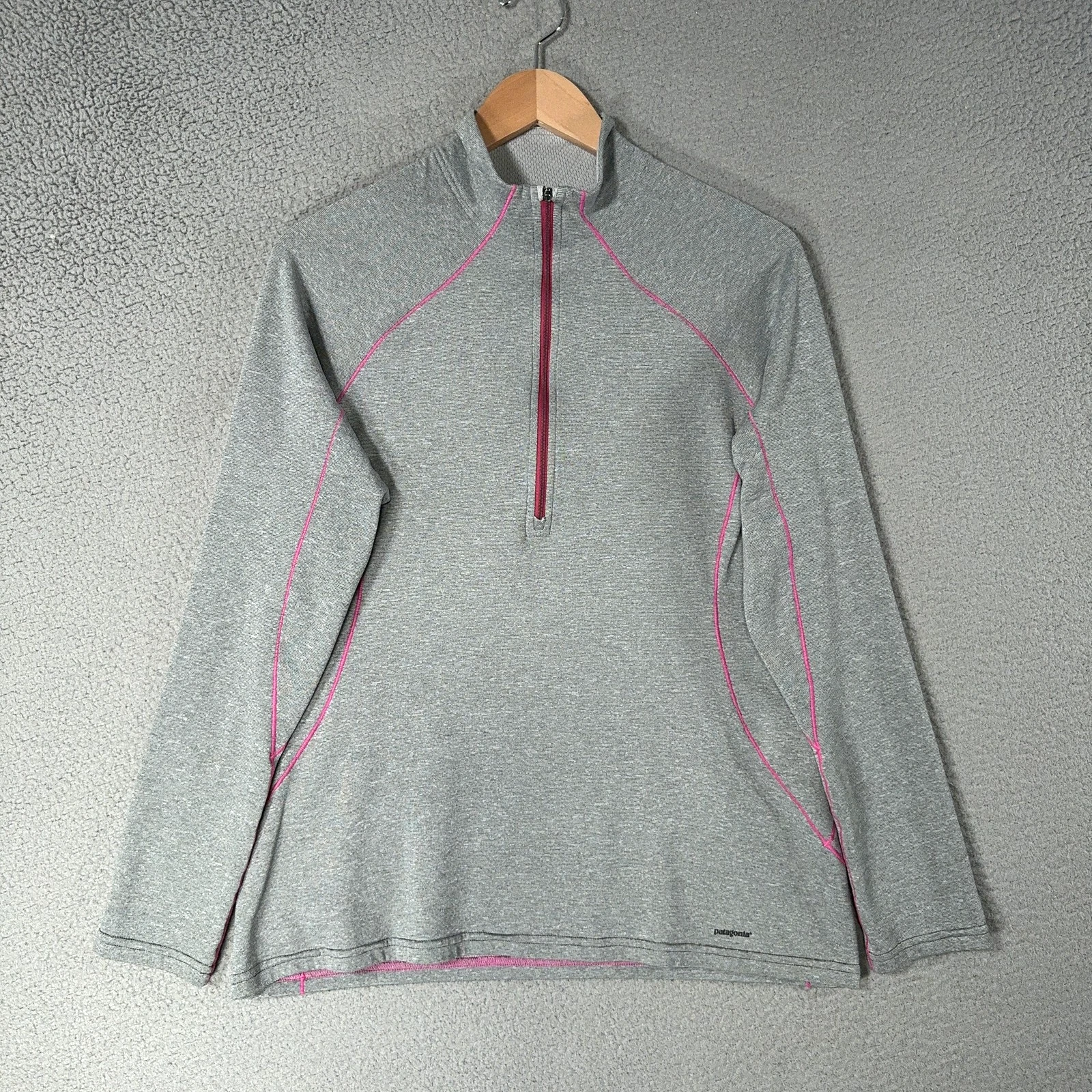 Patagonia Capilene 3 Midweight Base Layer Pullover Women Large Gray Pink 1/4 Zip
