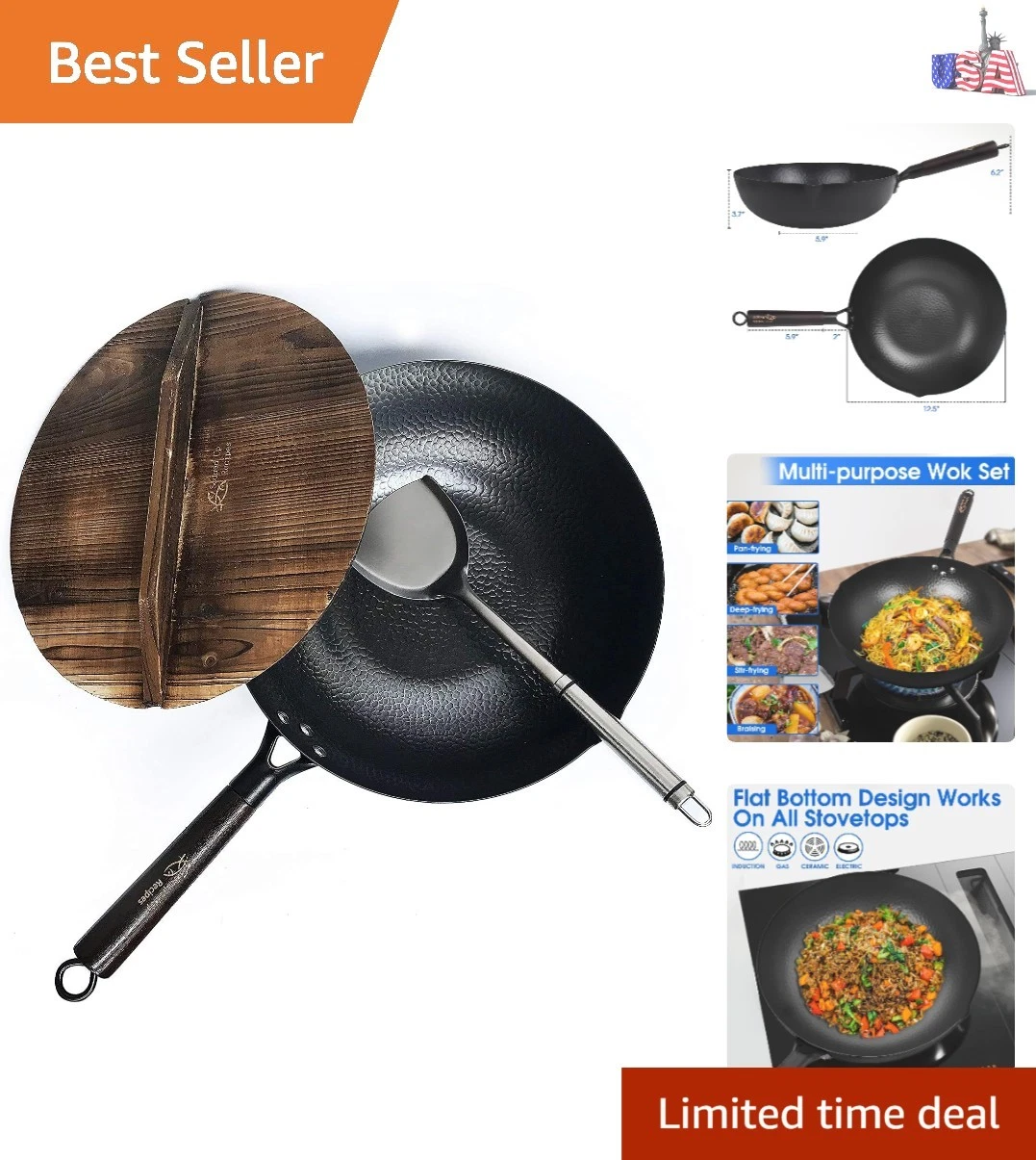 12.5-Inch Carbon Steel Wok with Lid – Trusted by 2 Million Cooking Enthusiasts