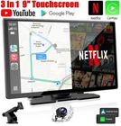 9'Carplay Screen Wireless Apple CarPlay Android Auto w/ Net-Flix YouTube+Camera