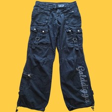 Y2K Golddigga Black Baggy Cargo pants Size 28 Punk Goth Rave Skater Grunge