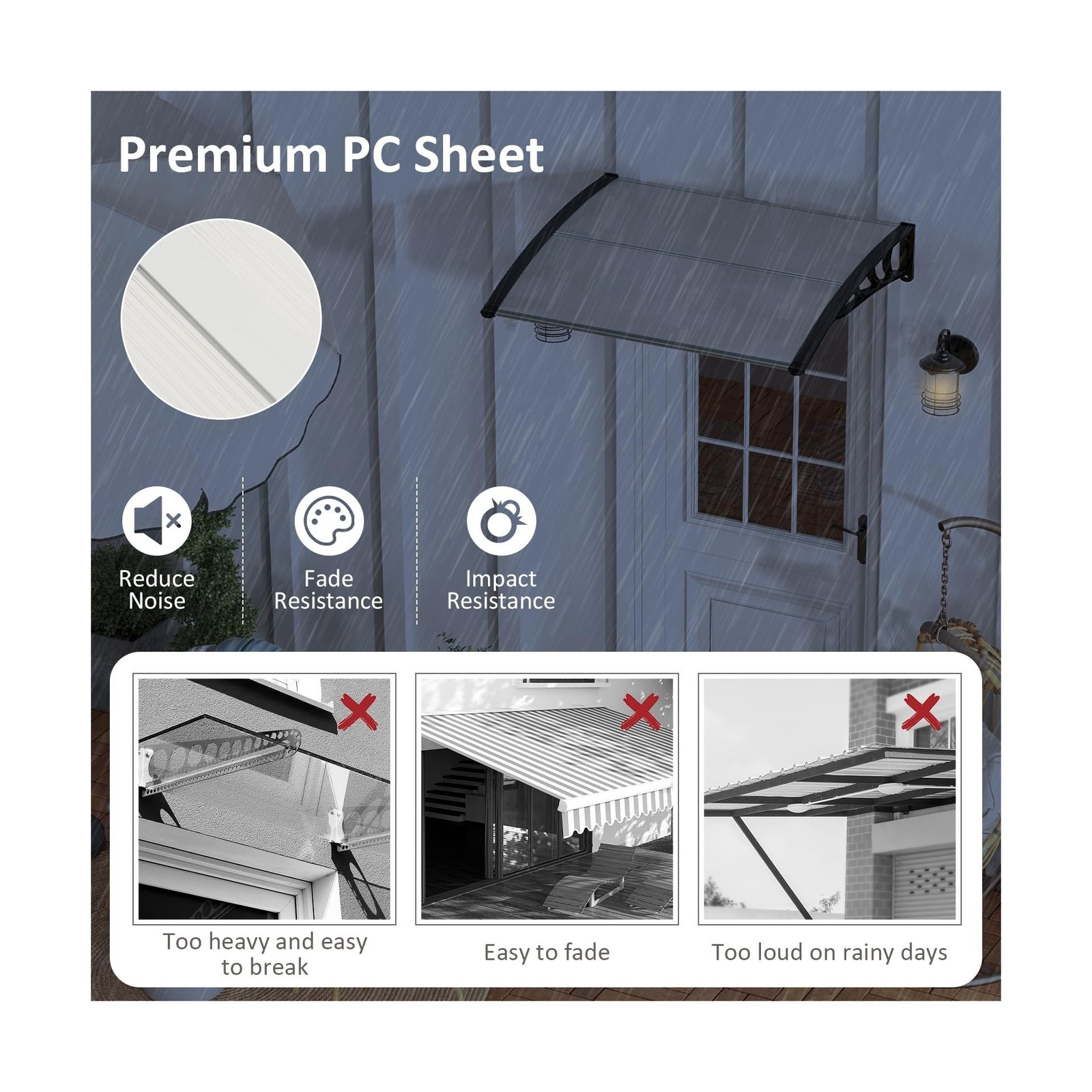 Goplus Awnings for Doors, 48" x 40" Window Awning with Rain Snow Sunlight UV ...