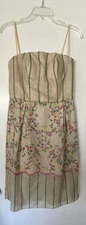 Oliver Tolentino Couture Dress Size 4 Floral Pleated Embroidered Tan Rare