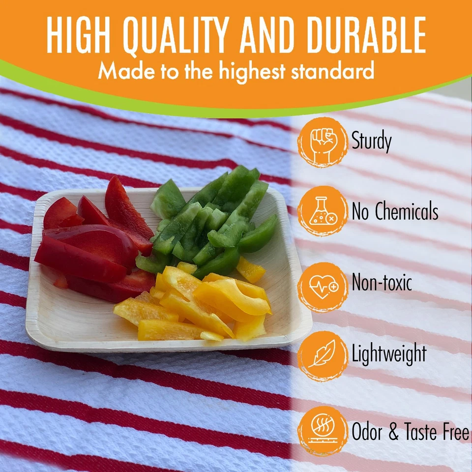 Raj Palm Leaf Plates [100-Pack] 6" Square Plates like Bamboo plates Disposabl... - Image 3 of 4