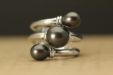 925 Sterling Silver Triple Black Pearl Size 7.75 Wrap Ring 10.5 Grams RIN9534 