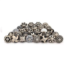 6 PCS Ceramic Cabinet Knobs, Black White Cream Hand Painted Drawer Pull Set