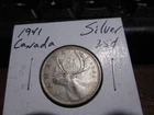 Canada 1941 - 25 Cent Quarter Canadian Coin - 80% Silver