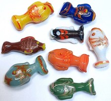 Fish Beads, Glass, Assorted Colors and Styles, Lamp Work, 8 Pieces, Apprx 1 Inch