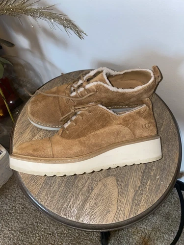 UGG JOHANNA SPILL SEAM Loafer Shoe CHESTNUT SUEDE OXFORD WEDGE Heel Comfort US 7