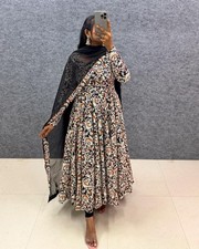 Pure Cotton Kalamkari Anarkali Gown Set with Georgette Dupatta  M/L