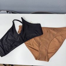 AERIE rib shine one shoulder bandeau bikini  full coverage bikini bottom NEW