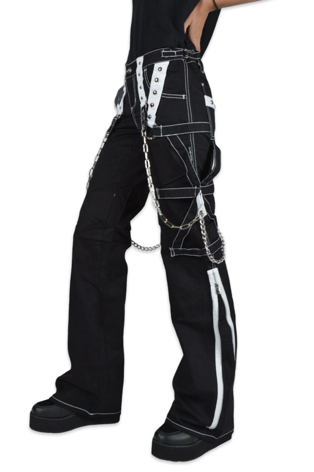 Rare Tripp NYC Bondage Baggy Goth Rave Grunge Black White Y2K Skate Pants AF6893