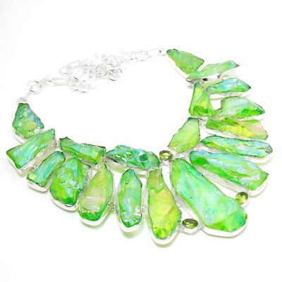 Sun Shine Druzy Peridot Gemstone Handmade Fashion Jewelry Necklace18''PARA014