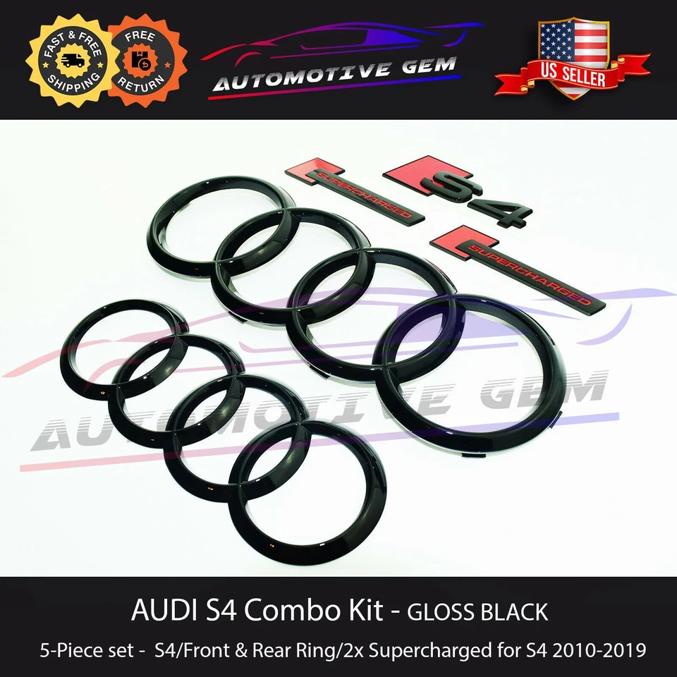 Juego de insignias V6T anillo maletero trasero parrilla delantera negro brillante emblema AUDI S4 2010-2019 Foto 4 de 4