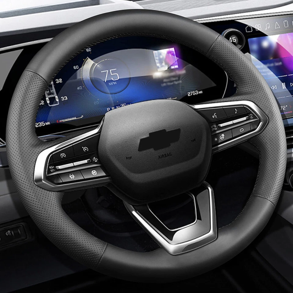 For Chevy 2024 Silverado EV Steering Wheel Cover Hand-Stitching Leather Wrap - Image 2 of 4