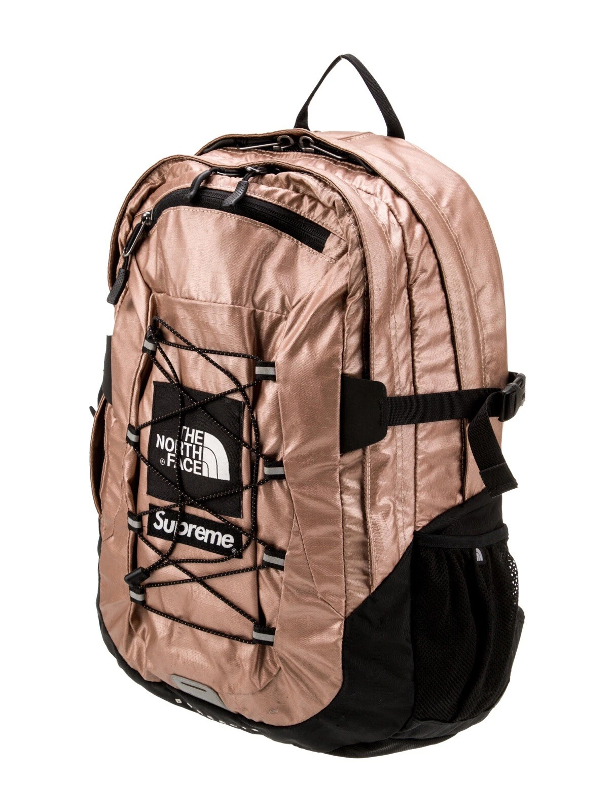 Sac à dos Supreme x North Face SS18 métallisé or rose boréal porté deux fois propre