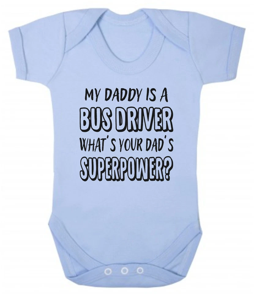 CLICK MY CLOBBER Mein Vater ist Busfahrer Was ist deine Superkraft? Baby Body blau oder rosa