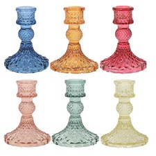 Coloured Glass Candle Holders Table Centrepiece Decorative Stand Pink Blue Green